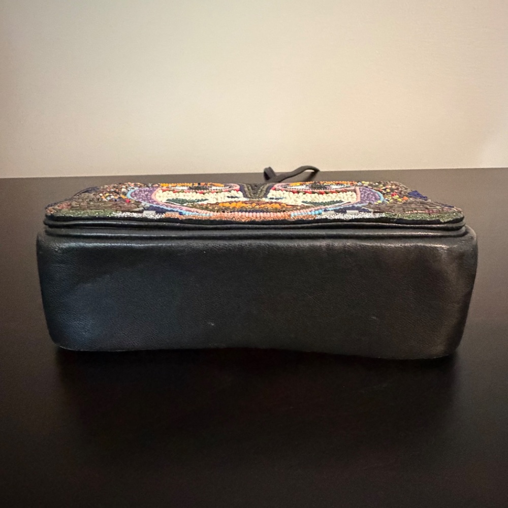 Beaded Leather Clutch Crossbody Shoulder Bag Beadwork Design - Picture 9 of 14